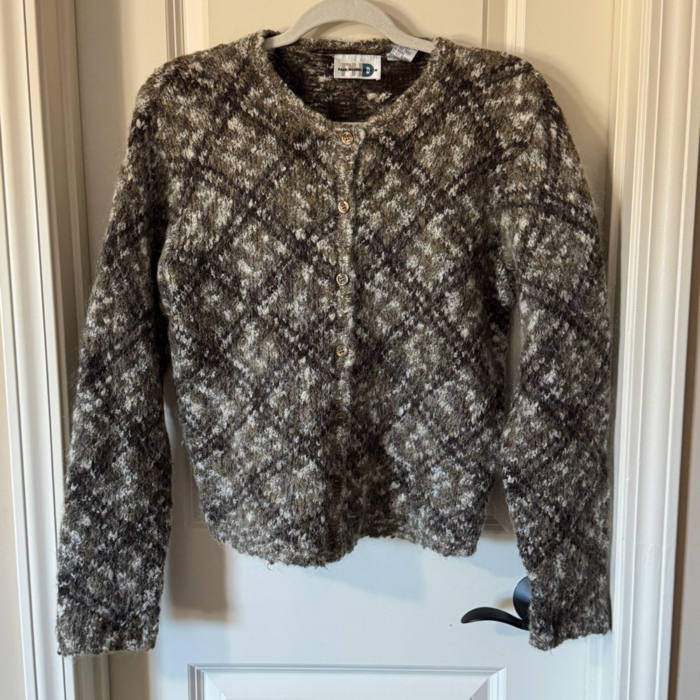 Vintage Y2K Paul Harris Designs Mohair Argyle Plaid Cardigan Sweater